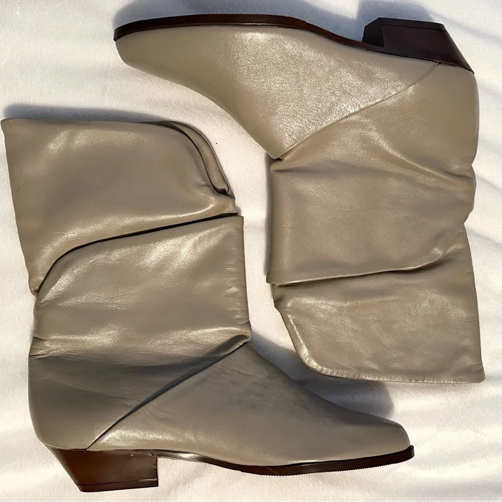 Vintage 70s DEXTER Leather Gray Short Heeled Boots Women’s 6.5 USA New